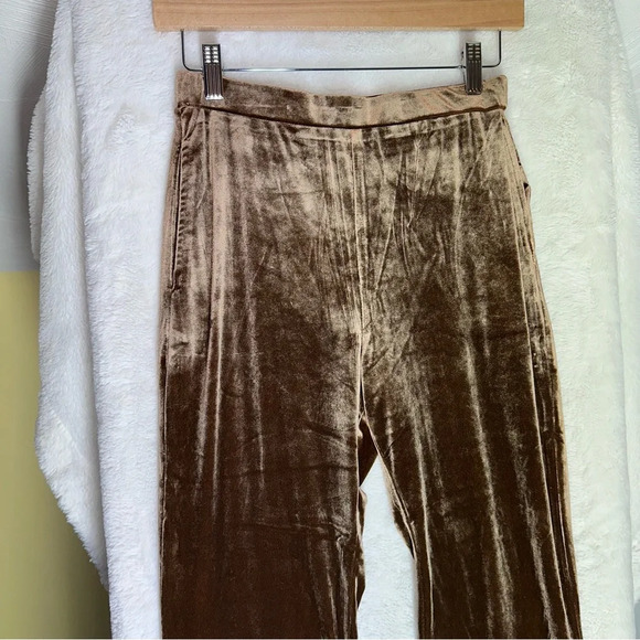 Anthropologie Sadie & Sage Champagne Problems Velvet Flare Leggings Brown Pant S - Picture 7 of 11